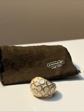 Coach Ivory Enamel Dome Ring with Signature Modern C Pattern